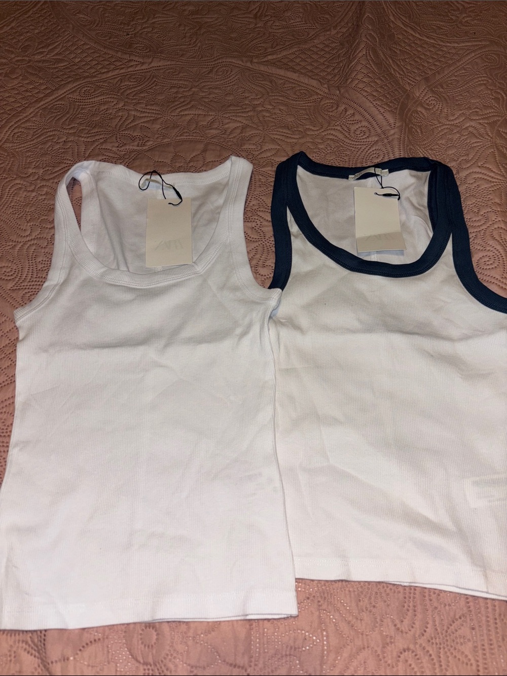 Zara Classic White Ribbed Tank Top - Pack of 2